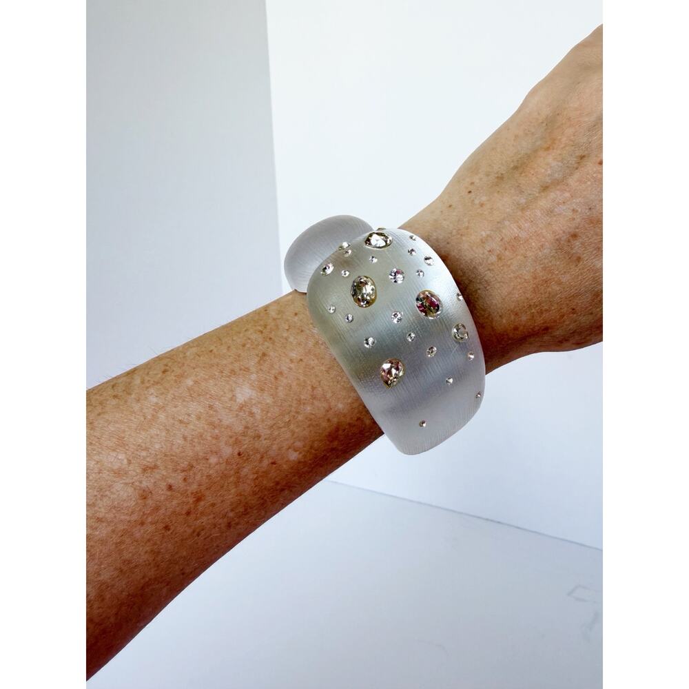 Alexis Bittar White Resin & Crystal Pave Hinged Statement Cuff Bracelet - Picture 12 of 16
